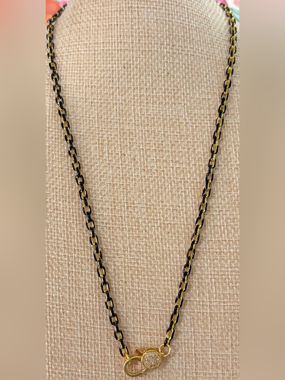 NWOT Freida Rothman Vault Black and Gold Chain Necklace 18” long